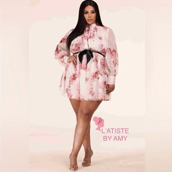 ❤️BRAND NEW L’atise by Amy Plus Size Berry & Cream Mini Dress - Picture 1 of 10